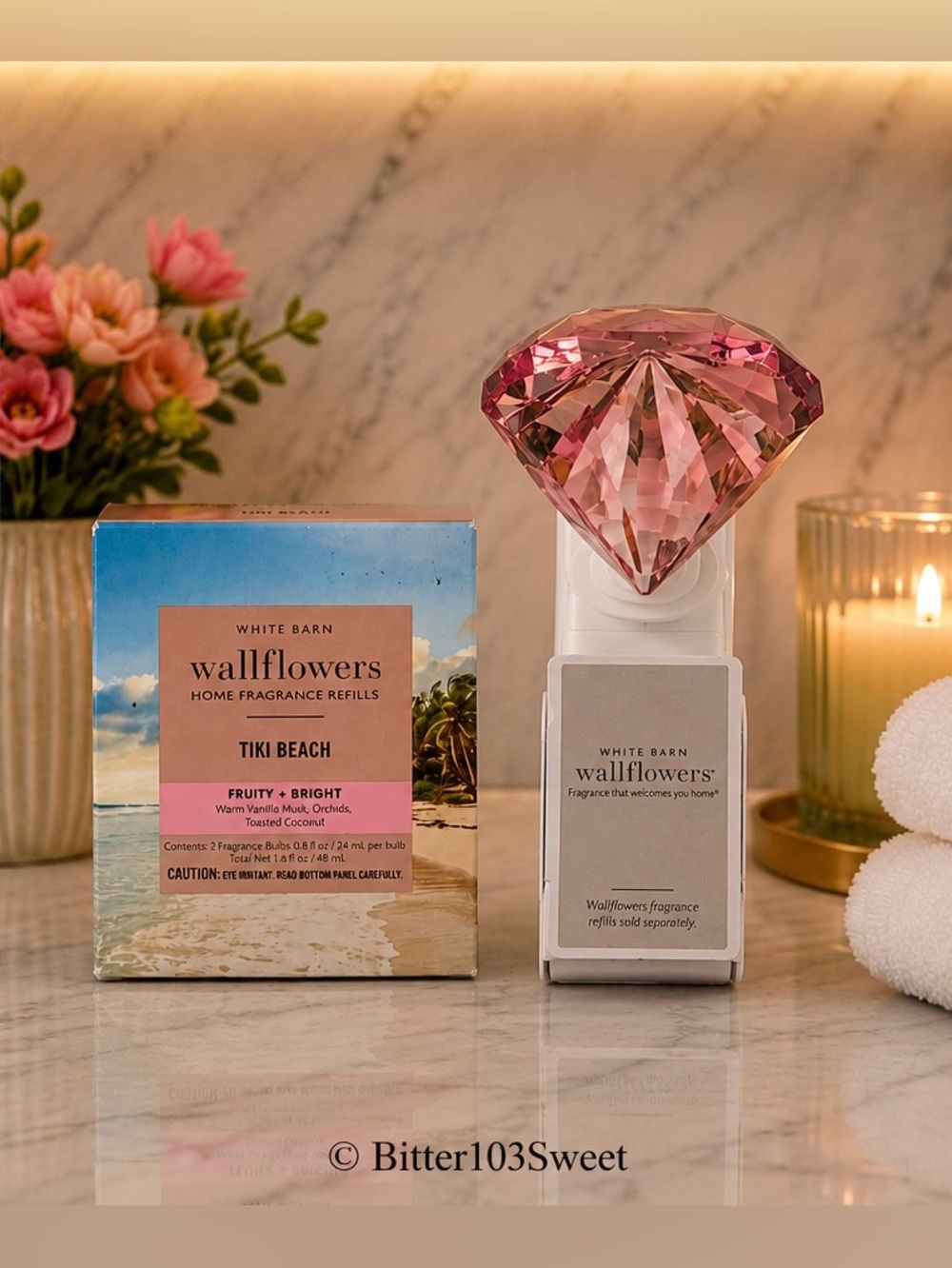 Bath and Body Works Pink Diamond Wallflower Plug  + 2 Tiki Beach Refills